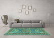 Machine Washable Geometric Turquoise Traditional Area Rugs in a Living Room,, wshtr2693turq