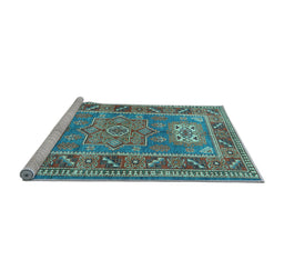 Sideview of Machine Washable Geometric Light Blue Traditional Rug, wshtr2693lblu