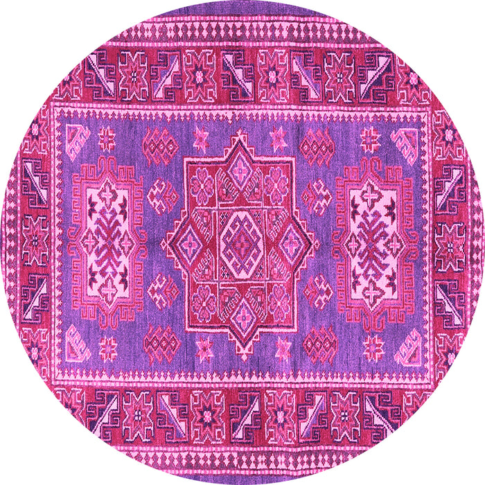 Round Machine Washable Geometric Pink Traditional Rug, wshtr2693pnk