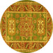 Round Geometric Yellow Traditional Rug, tr2693yw