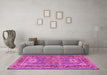 Machine Washable Geometric Pink Traditional Rug in a Living Room, wshtr2693pnk