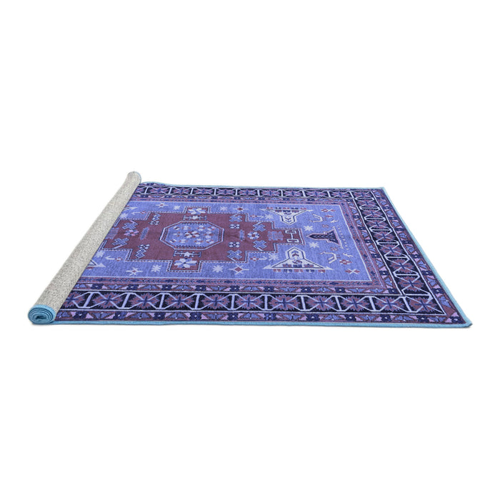 Sideview of Machine Washable Persian Blue Traditional Rug, wshtr2694blu