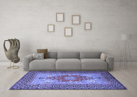 Machine Washable Persian Blue Traditional Rug, wshtr2694blu