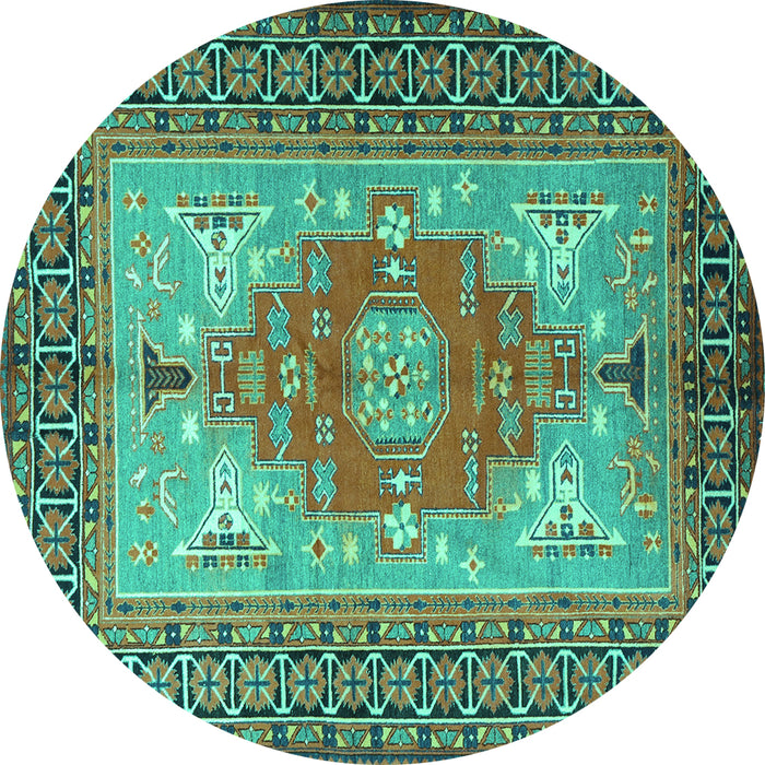 Round Machine Washable Persian Turquoise Traditional Area Rugs, wshtr2694turq