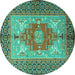 Round Machine Washable Persian Turquoise Traditional Area Rugs, wshtr2694turq