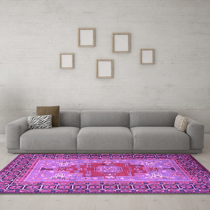 Machine Washable Persian Purple Traditional Area Rugs in a Living Room, wshtr2694pur