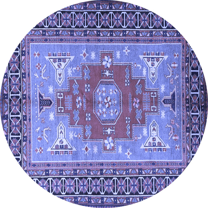 Round Machine Washable Persian Blue Traditional Rug, wshtr2694blu