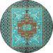 Round Machine Washable Persian Light Blue Traditional Rug, wshtr2694lblu