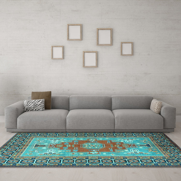 Machine Washable Persian Light Blue Traditional Rug in a Living Room, wshtr2694lblu