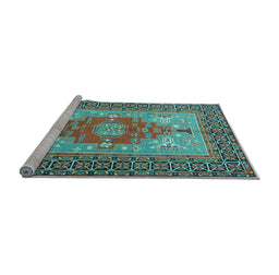 Sideview of Machine Washable Persian Light Blue Traditional Rug, wshtr2694lblu