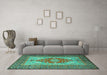 Machine Washable Persian Turquoise Traditional Area Rugs in a Living Room,, wshtr2694turq