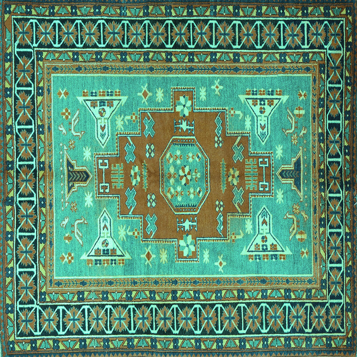 Square Machine Washable Persian Turquoise Traditional Area Rugs, wshtr2694turq
