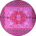 Round Machine Washable Persian Pink Traditional Rug, wshtr2694pnk