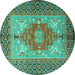 Round Persian Turquoise Traditional Rug, tr2694turq