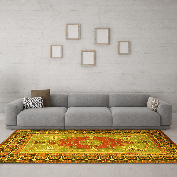 Machine Washable Persian Yellow Traditional Rug in a Living Room, wshtr2694yw