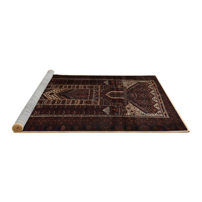Sideview of Machine Washable Traditional Black Brown Rug, wshtr2695