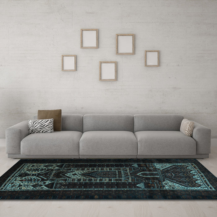 Machine Washable Persian Light Blue Traditional Rug in a Living Room, wshtr2695lblu