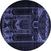 Round Machine Washable Persian Blue Traditional Rug, wshtr2695blu