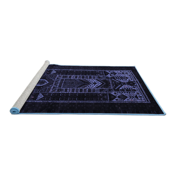 Sideview of Machine Washable Persian Blue Traditional Rug, wshtr2695blu