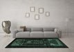 Machine Washable Persian Turquoise Traditional Area Rugs in a Living Room,, wshtr2695turq