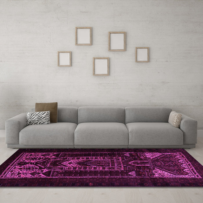 Machine Washable Persian Pink Traditional Rug in a Living Room, wshtr2695pnk