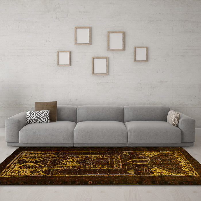 Machine Washable Persian Yellow Traditional Rug in a Living Room, wshtr2695yw