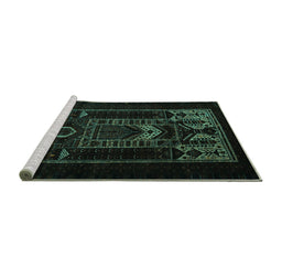 Sideview of Machine Washable Persian Turquoise Traditional Area Rugs, wshtr2695turq