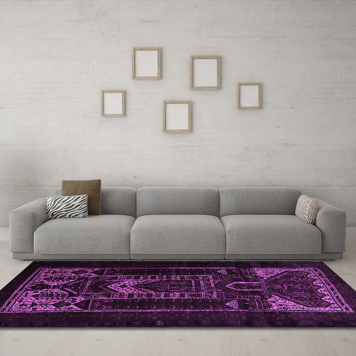 Machine Washable Persian Purple Traditional Area Rugs in a Living Room, wshtr2695pur