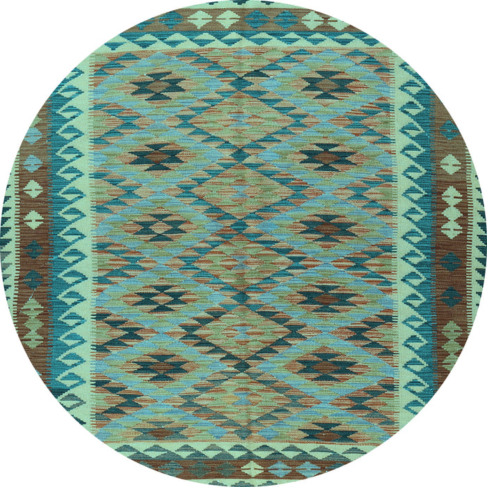 Round Machine Washable Southwestern Light Blue Country Rug, wshtr2696lblu