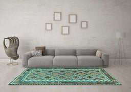 Machine Washable Southwestern Light Blue Country Rug in a Living Room, wshtr2696lblu
