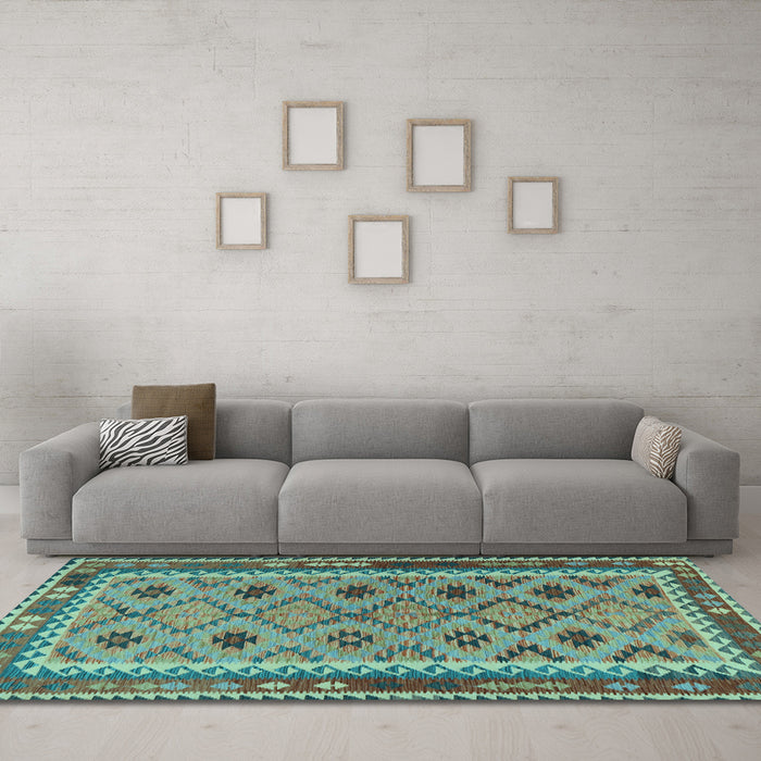 Machine Washable Southwestern Light Blue Country Rug in a Living Room, wshtr2696lblu