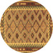 Round Machine Washable Southwestern Brown Country Rug, wshtr2696brn