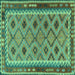 Square Machine Washable Southwestern Turquoise Country Area Rugs, wshtr2696turq