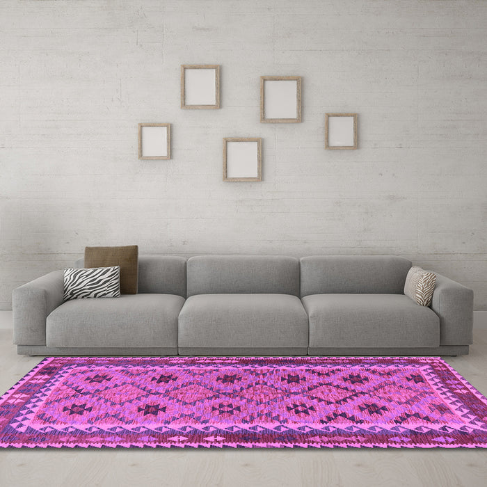 Machine Washable Southwestern Purple Country Area Rugs in a Living Room, wshtr2696pur