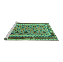 Sideview of Machine Washable Southwestern Turquoise Country Area Rugs, wshtr2696turq