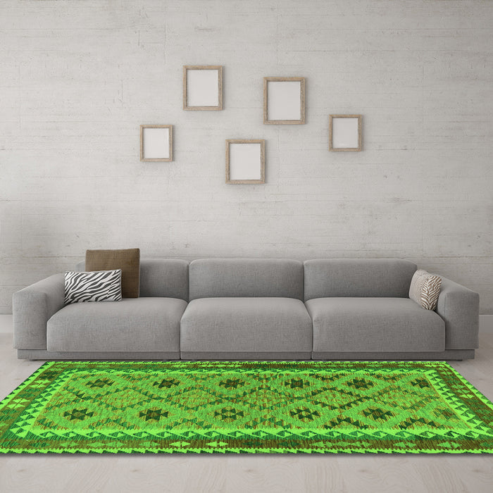 Machine Washable Southwestern Green Country Area Rugs in a Living Room,, wshtr2696grn