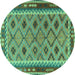 Round Southwestern Turquoise Country Rug, tr2696turq