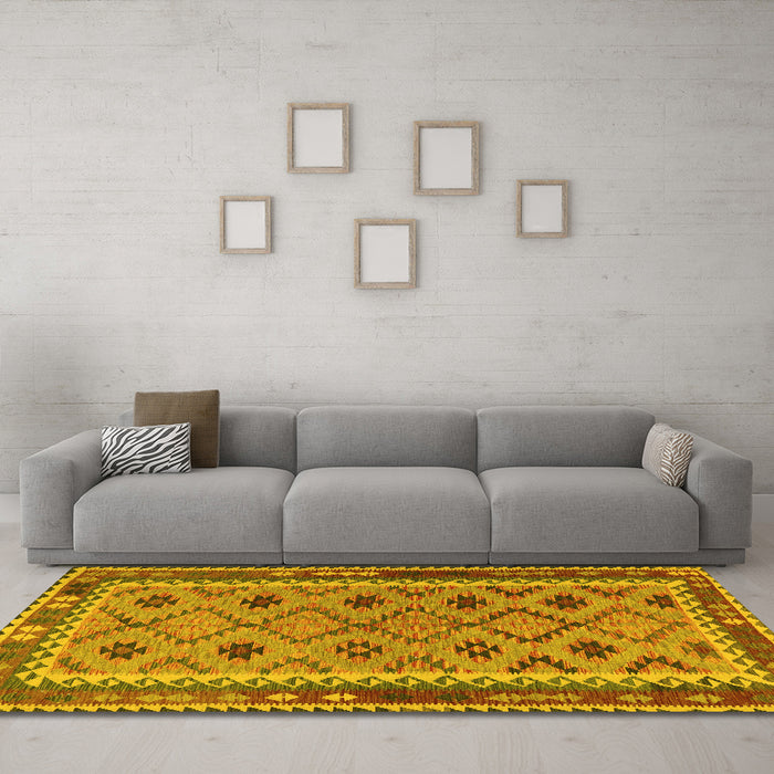 Machine Washable Southwestern Yellow Country Rug in a Living Room, wshtr2696yw