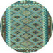 Round Southwestern Light Blue Country Rug, tr2696lblu