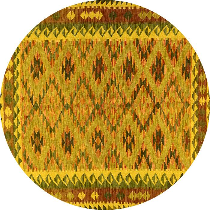 Round Machine Washable Southwestern Yellow Country Rug, wshtr2696yw