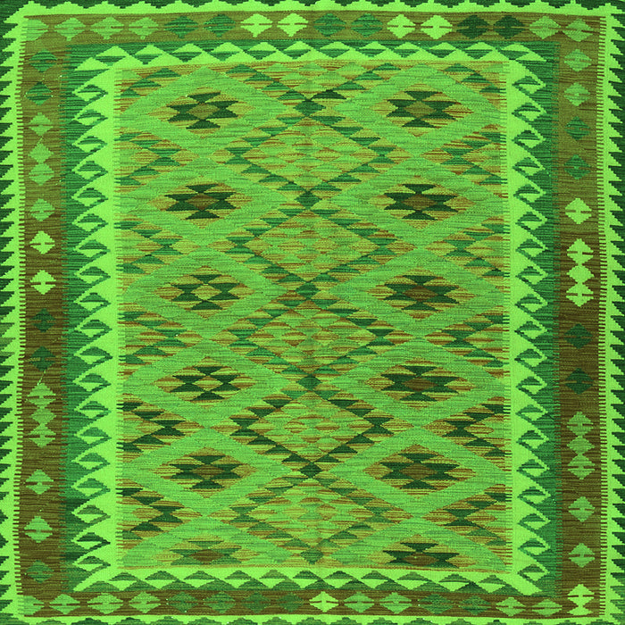Round Machine Washable Southwestern Green Country Area Rugs, wshtr2696grn