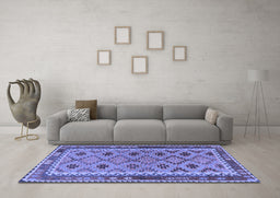 Machine Washable Southwestern Blue Country Rug in a Living Room, wshtr2696blu