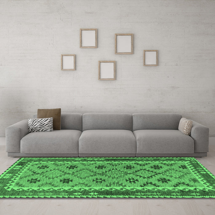 Machine Washable Southwestern Emerald Green Country Area Rugs in a Living Room,, wshtr2696emgrn