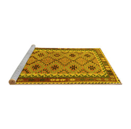 Sideview of Machine Washable Southwestern Yellow Country Rug, wshtr2696yw