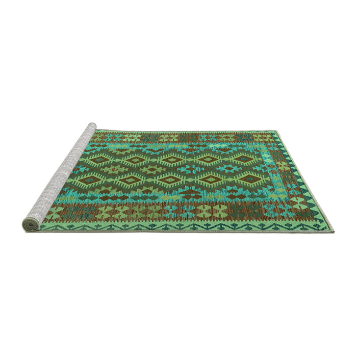 Sideview of Machine Washable Persian Turquoise Traditional Area Rugs, wshtr2697turq