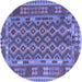 Round Machine Washable Persian Blue Traditional Rug, wshtr2697blu