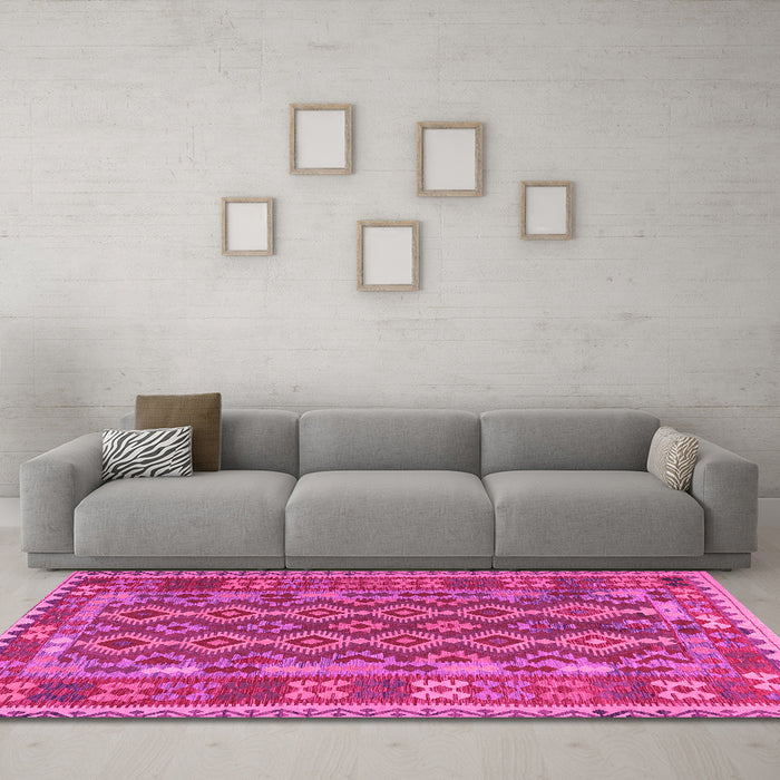 Machine Washable Persian Pink Traditional Rug in a Living Room, wshtr2697pnk