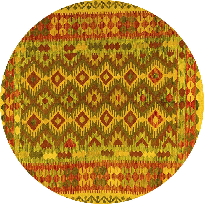 Round Machine Washable Persian Yellow Traditional Rug, wshtr2697yw