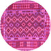 Round Machine Washable Persian Pink Traditional Rug, wshtr2697pnk