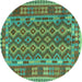 Round Machine Washable Persian Turquoise Traditional Area Rugs, wshtr2697turq